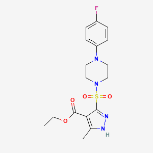 molecular formula C17H21FN4O4S B2676334 ethyl 5-((4-(4-fluorophenyl)piperazin-1-yl)sulfonyl)-3-methyl-1H-pyrazole-4-carboxylate CAS No. 1297607-56-7