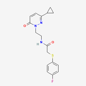 molecular formula C17H18FN3O2S B2676349 N-(2-(3-cyclopropyl-6-oxopyridazin-1(6H)-yl)ethyl)-2-((4-fluorophenyl)thio)acetamide CAS No. 2034266-69-6