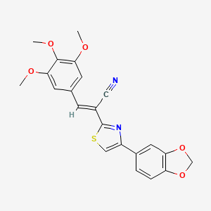 molecular formula C22H18N2O5S B2676354 (E)-2-(4-(benzo[d][1,3]dioxol-5-yl)thiazol-2-yl)-3-(3,4,5-trimethoxyphenyl)acrylonitrile CAS No. 683250-83-1