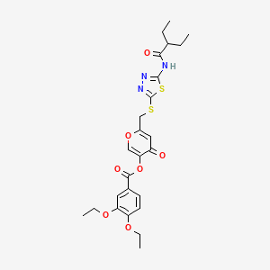 6-(((5-(2-ethylbutanamido)-1,3,4-thiadiazol-2-yl)thio)methyl)-4-oxo-4H-pyran-3-yl 3,4-diethoxybenzoate