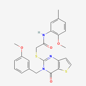 molecular formula C24H23N3O4S2 B2676376 2-{[3-(3-methoxybenzyl)-4-oxo-3,4-dihydrothieno[3,2-d]pyrimidin-2-yl]sulfanyl}-N-(2-methoxy-5-methylphenyl)acetamide CAS No. 1252890-60-0