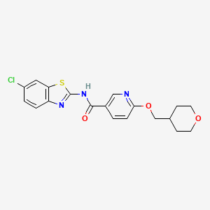 molecular formula C19H18ClN3O3S B2676391 N-(6-chlorobenzo[d]thiazol-2-yl)-6-((tetrahydro-2H-pyran-4-yl)methoxy)nicotinamide CAS No. 2034616-91-4