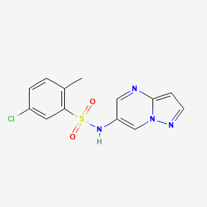 molecular formula C13H11ClN4O2S B2676397 5-氯-2-甲基-N-(吡唑并[1,5-a]吡嗪-6-基)苯磺酰胺 CAS No. 2034621-89-9