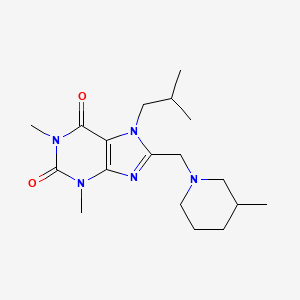 molecular formula C18H29N5O2 B2676405 1,3-Dimethyl-8-[(3-methylpiperidin-1-yl)methyl]-7-(2-methylpropyl)purine-2,6-dione CAS No. 851941-61-2