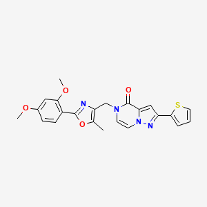 molecular formula C23H20N4O4S B2676417 5-((2-(2,4-dimethoxyphenyl)-5-methyloxazol-4-yl)methyl)-2-(thiophen-2-yl)pyrazolo[1,5-a]pyrazin-4(5H)-one CAS No. 1357722-50-9