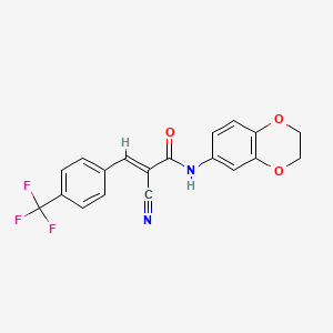 molecular formula C19H13F3N2O3 B2676418 (E)-2-cyano-N-(2,3-dihydro-1,4-benzodioxin-6-yl)-3-[4-(trifluoromethyl)phenyl]prop-2-enamide CAS No. 891627-27-3