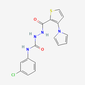molecular formula C16H13ClN4O2S B2676423 N-(3-chlorophenyl)-2-{[3-(1H-pyrrol-1-yl)-2-thienyl]carbonyl}-1-hydrazinecarboxamide CAS No. 478062-86-1