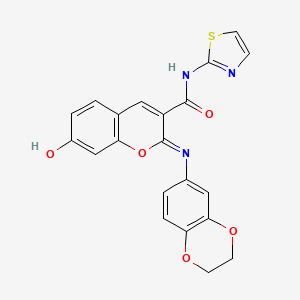 (2Z)-2-(2,3-dihydro-1,4-benzodioxin-6-ylimino)-7-hydroxy-N-(1,3-thiazol-2-yl)-2H-chromene-3-carboxamide