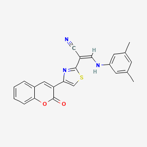 molecular formula C23H17N3O2S B2676450 (Z)-3-((3,5-二甲基苯基)氨基)-2-(4-(2-氧代-2H-香豆素-3-基)噻唑-2-基)丙烯腈 CAS No. 372972-90-2