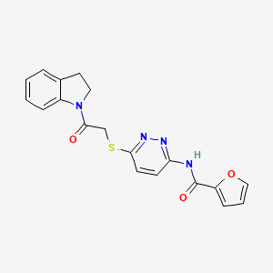 molecular formula C19H16N4O3S B2676451 N-(6-((2-(indolin-1-yl)-2-oxoethyl)thio)pyridazin-3-yl)furan-2-carboxamide CAS No. 1021136-19-5