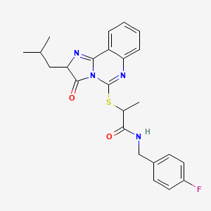 molecular formula C24H25FN4O2S B2676452 N-(4-fluorobenzyl)-2-((2-isobutyl-3-oxo-2,3-dihydroimidazo[1,2-c]quinazolin-5-yl)thio)propanamide CAS No. 1173777-76-8
