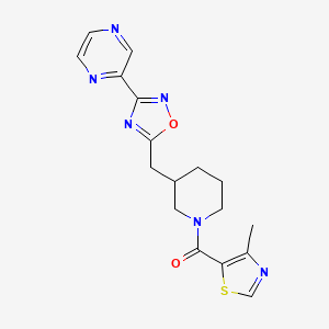 (4-Methylthiazol-5-yl)(3-((3-(pyrazin-2-yl)-1,2,4-oxadiazol-5-yl)methyl)piperidin-1-yl)methanone