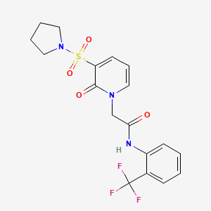 molecular formula C18H18F3N3O4S B2676471 2-(2-oxo-3-(pyrrolidin-1-ylsulfonyl)pyridin-1(2H)-yl)-N-(2-(trifluoromethyl)phenyl)acetamide CAS No. 1251704-41-2
