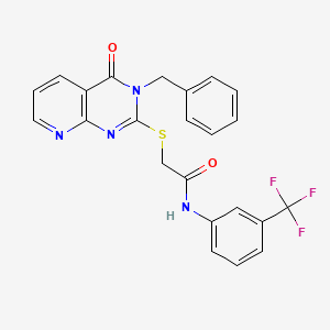 molecular formula C23H17F3N4O2S B2676478 2-((3-benzyl-4-oxo-3,4-dihydropyrido[2,3-d]pyrimidin-2-yl)thio)-N-(3-(trifluoromethyl)phenyl)acetamide CAS No. 902909-97-1