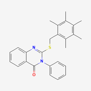 molecular formula C26H26N2OS B2676485 2-{[(2,3,4,5,6-Pentamethylphenyl)methyl]sulfanyl}-3-phenyl-3,4-dihydroquinazolin-4-one CAS No. 329079-90-5