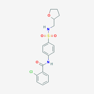 molecular formula C18H19ClN2O4S B267649 2-chloro-N-(4-{[(tetrahydro-2-furanylmethyl)amino]sulfonyl}phenyl)benzamide 
