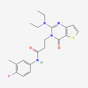 molecular formula C20H23FN4O2S B2676490 4-(3-氟苯基)-6-[4-(3-甲基苯甲酰)哌嗪-1-基]嘧啶 CAS No. 1113105-26-2