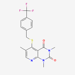molecular formula C18H16F3N3O2S B2676510 1,3,6-trimethyl-5-((4-(trifluoromethyl)benzyl)thio)pyrido[2,3-d]pyrimidine-2,4(1H,3H)-dione CAS No. 899940-26-2