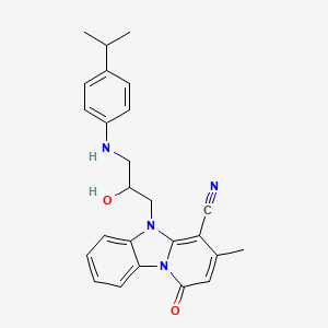 molecular formula C25H26N4O2 B2676517 5-(2-Hydroxy-3-{[4-(propan-2-yl)phenyl]amino}propyl)-3-methyl-1-oxo-1,5-dihydropyrido[1,2-a]benzimidazole-4-carbonitrile CAS No. 850242-10-3