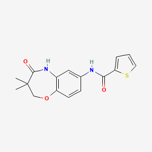molecular formula C16H16N2O3S B2676534 N-(3,3-dimethyl-4-oxo-2,3,4,5-tetrahydrobenzo[b][1,4]oxazepin-7-yl)thiophene-2-carboxamide CAS No. 921817-13-2