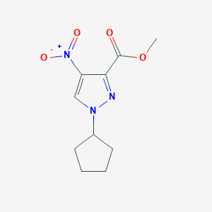 molecular formula C10H13N3O4 B2676540 1H-Pyrazole-3-carboxylic acid,1-cyclopentyl-4-nitro-,methyl ester CAS No. 1287670-55-6