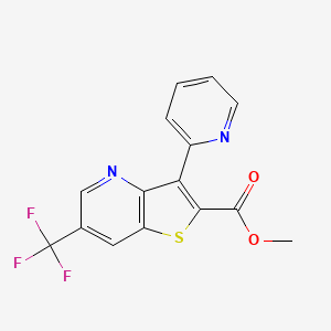 molecular formula C15H9F3N2O2S B2676552 Methyl 3-(2-pyridinyl)-6-(trifluoromethyl)thieno[3,2-b]pyridine-2-carboxylate CAS No. 478080-11-4