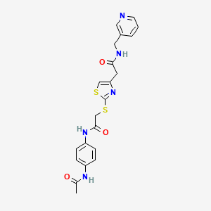 molecular formula C21H21N5O3S2 B2676565 N-(4-acetamidophenyl)-2-((4-(2-oxo-2-((pyridin-3-ylmethyl)amino)ethyl)thiazol-2-yl)thio)acetamide CAS No. 941891-85-6