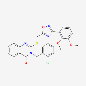 molecular formula C26H21ClN4O4S B2676566 3-(2-chlorobenzyl)-2-(((3-(2,3-dimethoxyphenyl)-1,2,4-oxadiazol-5-yl)methyl)thio)quinazolin-4(3H)-one CAS No. 2034454-07-2
