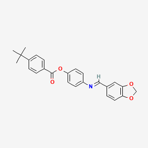 molecular formula C25H23NO4 B2676569 4-[(1,3-Benzodioxol-5-ylmethylene)amino]phenyl 4-(tert-butyl)benzenecarboxylate CAS No. 331460-53-8
