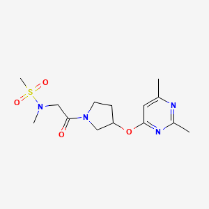 molecular formula C14H22N4O4S B2676573 N-(2-{3-[(2,6-二甲基嘧啶-4-基)氧基]吡咯啉-1-基}-2-氧乙基)-N-甲基甲磺酰胺 CAS No. 2097932-11-9