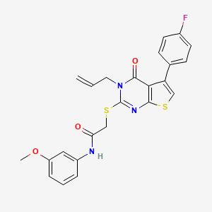 molecular formula C24H20FN3O3S2 B2676617 2-[5-(4-氟苯基)-4-氧代-3-丙-2-烯基噻吩[2,3-d]嘧啶-2-基]硫醇-N-(3-甲氧基苯基)乙酰胺 CAS No. 670273-47-9