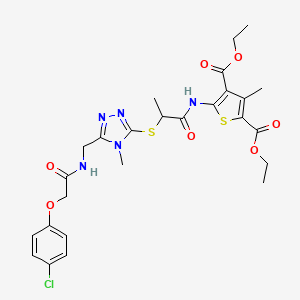 Diethyl 5-[2-[[5-[[[2-(4-chlorophenoxy)acetyl]amino]methyl]-4-methyl-1,2,4-triazol-3-yl]sulfanyl]propanoylamino]-3-methylthiophene-2,4-dicarboxylate