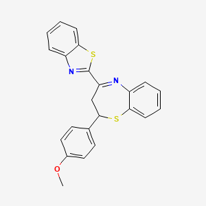 molecular formula C23H18N2OS2 B2676622 4-(1,3-Benzothiazol-2-yl)-2-(4-methoxyphenyl)-2,3-dihydro-1,5-benzothiazepine CAS No. 297180-17-7