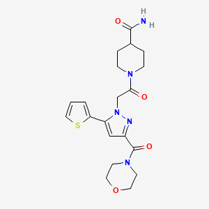 molecular formula C20H25N5O4S B2676641 1-(2-(3-(morpholine-4-carbonyl)-5-(thiophen-2-yl)-1H-pyrazol-1-yl)acetyl)piperidine-4-carboxamide CAS No. 1171608-73-3