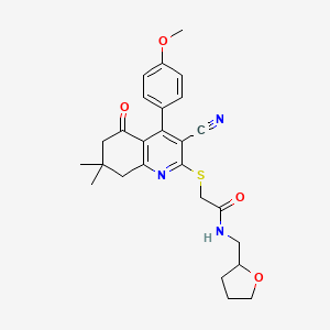 2-[[3-cyano-4-(4-methoxyphenyl)-7,7-dimethyl-5-oxo-6,8-dihydroquinolin-2-yl]sulfanyl]-N-(oxolan-2-ylmethyl)acetamide