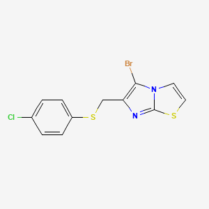 molecular formula C12H8BrClN2S2 B2676670 5-Bromo-6-{[(4-chlorophenyl)sulfanyl]methyl}imidazo[2,1-b][1,3]thiazole CAS No. 300572-89-8