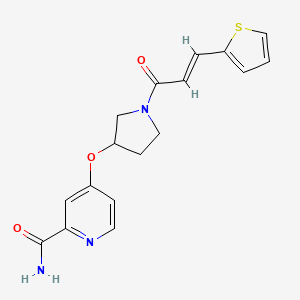 molecular formula C17H17N3O3S B2676679 (E)-4-((1-(3-(thiophen-2-yl)acryloyl)pyrrolidin-3-yl)oxy)picolinamide CAS No. 2035019-04-4