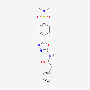 molecular formula C16H16N4O4S2 B2676704 N-(5-(4-(N,N-二甲基磺酰)苯基)-1,3,4-噁二唑-2-基)-2-(噻吩-2-基)乙酰胺 CAS No. 1172540-98-5