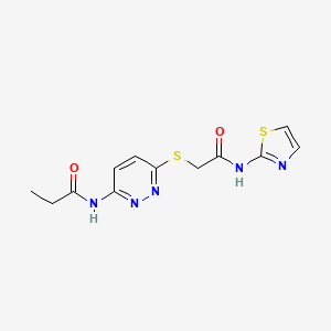 molecular formula C12H13N5O2S2 B2676705 N-(6-((2-oxo-2-(thiazol-2-ylamino)ethyl)thio)pyridazin-3-yl)propionamide CAS No. 1021106-62-6