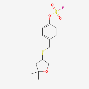 molecular formula C13H17FO4S2 B2676735 4-[(4-Fluorosulfonyloxyphenyl)methylsulfanyl]-2,2-dimethyloxolane CAS No. 2418721-94-3