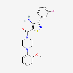 molecular formula C21H21FN4O2S B2676739 (4-Amino-3-(3-fluorophenyl)isothiazol-5-yl)(4-(2-methoxyphenyl)piperazin-1-yl)methanone CAS No. 1286702-57-5