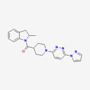 molecular formula C22H24N6O B2676743 (1-(6-(1H-pyrazol-1-yl)pyridazin-3-yl)piperidin-4-yl)(2-methylindolin-1-yl)methanone CAS No. 1286699-49-7