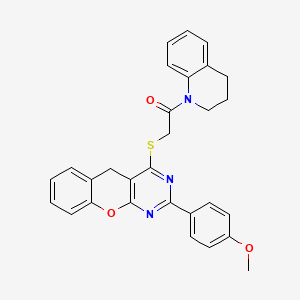 molecular formula C29H25N3O3S B2676747 1-(3,4-dihydro-2H-quinolin-1-yl)-2-[[2-(4-methoxyphenyl)-5H-chromeno[2,3-d]pyrimidin-4-yl]sulfanyl]ethanone CAS No. 866865-20-5