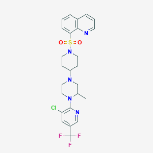 molecular formula C25H27ClF3N5O2S B2676755 8-[(4-{4-[3-Chloro-5-(trifluoromethyl)pyridin-2-yl]-3-methylpiperazin-1-yl}piperidin-1-yl)sulfonyl]quinoline CAS No. 2097935-94-7