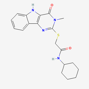 molecular formula C19H22N4O2S B2676818 N-cyclohexyl-2-((3-methyl-4-oxo-4,5-dihydro-3H-pyrimido[5,4-b]indol-2-yl)thio)acetamide CAS No. 537667-94-0