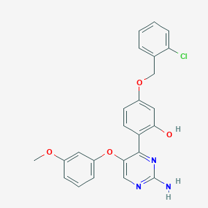 molecular formula C24H20ClN3O4 B2676823 2-(2-Amino-5-(3-methoxyphenoxy)pyrimidin-4-yl)-5-((2-chlorobenzyl)oxy)phenol CAS No. 896843-77-9