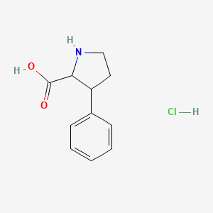 molecular formula C11H14ClNO2 B2676824 3-Phenylpyrrolidine-2-carboxylic acid hydrochloride CAS No. 1426559-89-8