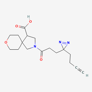 molecular formula C17H23N3O4 B2676829 2-[3-(3-But-3-ynyldiazirin-3-yl)propanoyl]-8-oxa-2-azaspiro[4.5]decane-4-carboxylic acid CAS No. 2220190-68-9
