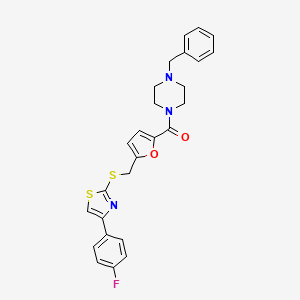 molecular formula C26H24FN3O2S2 B2676847 (4-Benzylpiperazin-1-yl)(5-(((4-(4-fluorophenyl)thiazol-2-yl)thio)methyl)furan-2-yl)methanone CAS No. 1105210-04-5