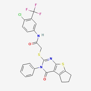 molecular formula C24H17ClF3N3O2S2 B2676879 N-[4-chloro-3-(trifluoromethyl)phenyl]-2-[(4-oxo-3-phenyl-3,5,6,7-tetrahydro-4H-cyclopenta[4,5]thieno[2,3-d]pyrimidin-2-yl)sulfanyl]acetamide CAS No. 315677-24-8